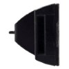 Side view of a black lifepak cr plus charge pak trickle charge battery showing connector port and casing details