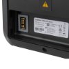 Closeup of the back of the physio control lifepak cr2 usb fully automatic defibrillator with handle showing label and connector port