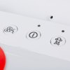 Closeup of indicator buttons on physio control lifepak cr2 usb fully automatic defibrillator with handle showing voice, power, and child icons