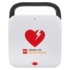 Front view of physio control lifepak cr2 usb fully automatic defibrillator with handle showing white case and red heart logo