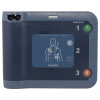 A dark and light blue defibrillator