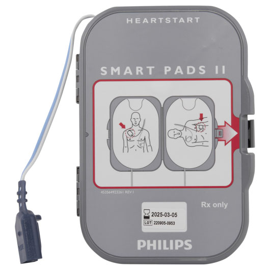 A set of Grey and white replacement defibrillator pads