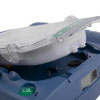 A close-up showing the defibrillator pads being deployed