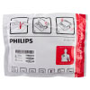 A front shot of the rectangular packaging of the Philips HS1 SMART adult pads showing how to install them into the AED and where to place the pads during an emergency
