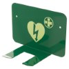 mediana hearton a15 defibrillator wall bracket shown at an angled view with heart and cross symbols on green metal bracket