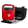 Parts included in the mediana hearton a15 defibrillator semi automatic soft pouch showing device pouch strap and manual