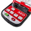 Closeup of open mediana hearton a15 defibrillator semi automatic soft pouch showing control panel and instructions