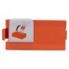mediana hearton a16 defibrillator battery pack showing the back side with an instructional sticker on orange casing