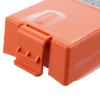 Closeup of an orange mediana hearton a16 defibrillator battery pack showing connector and latch details