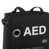 a close up view of the top of the bag showing the white text saying aed and a directional arrow on how to open