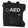 Front view of the mediana hearton a16 defibrillator soft carry case in black with AED lettering and a clear ID window