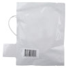 a back view of defibrillator packaging, rectangular with a white tab and barcode with a white cable out the left side