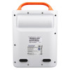 Back of Mediana HeartOn A16 AED showing regulatory label, serial numbers, compliance marks, screws, and rubber pads.
