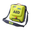 a front angled shot of the carry case designed for use with the zoll aed 3 complete with a shoulder strap labelled zoll