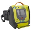 zoll aed 3 carry case angled showing the defibrillator with a grey and yellow protective cover and orange handle