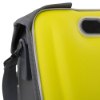 Close-up of the yellow zoll aed 3 carry case showing the viewing window and part of the grey strap