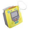 angled view of a yellow and grey zoll aed 3 defibrillator full automatic with a screen and buttons visible