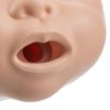 Closeup of the mouth and lower face of the laerdal baby anne cpr training manikin with light skin tone