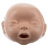 Front view of laerdal baby anne cpr training manikin faces with light skin showing closed eyes and open mouth