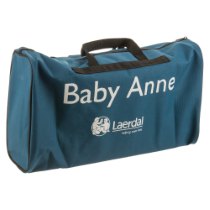 Laerdal Baby Anne Cpr Training Manikin Soft Pack Carry Case Angled view of laerdal baby anne cpr training manikin soft pack carry case in blue with black handles