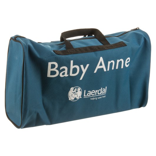 Laerdal Baby Anne Cpr Training Manikin Soft Pack Carry Case Angled view of laerdal baby anne cpr training manikin soft pack carry case in blue with black handles