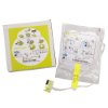 zoll aed plus cpr d electrodes with box and packaged electrode pads shown on a white background