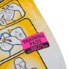 Closeup of defibtech lifeline aed adult training pads with instructions and a pink training pads label