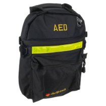defibtech lifeline aed auto defibrillator soft carry case in black with yellow strip shown at an angled view