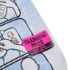 Closeup of defibtech lifeline aed paediatric training pads packaging showing pink training pads label