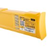 Closeup of defibtech lifeline aed auto standard battery showing label and barcode on yellow casing