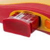 Closeup of battery inserted in defibtech lifeline aed trainer unit showing part of red and yellow casing