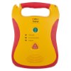 defibtech lifeline aed trainer unit shown from the front with yellow and red casing and control buttons visible