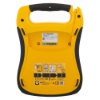 Back view of defibtech lifeline semi automatic defibrillator 5 year battery showing labels and handle