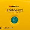 defibtech lifeline semi automatic defibrillator closeup of green on off button on yellow background