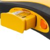 Close-up of the inserted battery in the defibtech lifeline semi automatic defibrillator 5 year battery showing the yellow and black casing