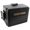 a square black battery with metal connectors and tabs on each side to fit into a defibrillator