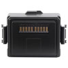 a square black battery with metal connectors and tabs on each side to fit into a defibrillator 