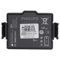 Front view of the philips heartstart fr3 battery showing labels and safety symbols