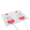 set of two oval pads with a black drawn image of a mans torso showing the correct pad placement the image on the left has a blue wire connected to it and the right one has a white wire
