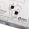 a close up of a silver foil packet with a white label, there is an infographic of a male human torso showing where the pads need to be placed
