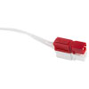 a red on top and and white on the bottom plastic connector block with a white cable attached 