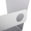a close up shot of the side of a wall bracket, a circle has been cut out of the metal 