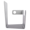 a side view of a silver metal defib bracket, it is u shaped and the defib will sit inside it