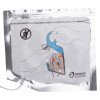 a silver foil pouch with a large white label on the front there is an infographic showing how to remove the pad from its blue backing plate