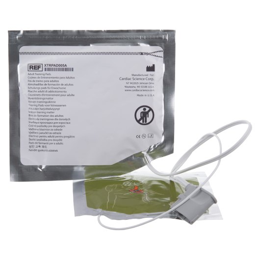 Cardiac Science Powerheart G5 Defibrillator Training Pads Cpr Device Back pair of Cardiac Science Powerheart G5 defibrillator training pads with attached cables in packaging