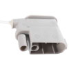 close up of a grey plastic connector block with a white wire attached 