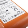 Close-up of the label on a cardiac science powerheart g5 4 year battery showing symbols and manufacturer details