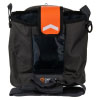 a front image of the cardiac science powerheart g5 black carry sleeve with orange flap and cardiac science logo with black shoulder strap