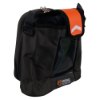 Angled view of the cardiac science powerheart g5 carry sleeve in black with orange tab and clear window panel
