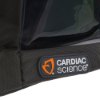 Closeup of the Cardiac Science Powerheart G5 Carry Sleeve logo on black textured fabric